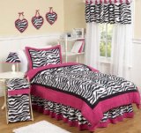 Hot Pink, Black & White Funky Zebra Childrens and Kids Bedding 4 Piece Girls Twin Set